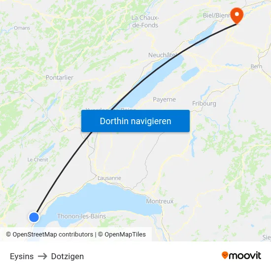 Eysins to Dotzigen map