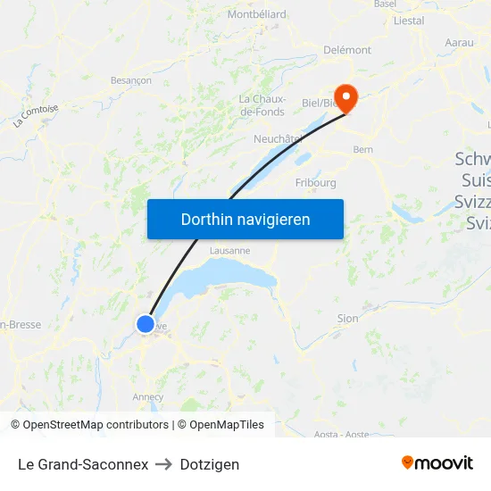 Le Grand-Saconnex to Dotzigen map