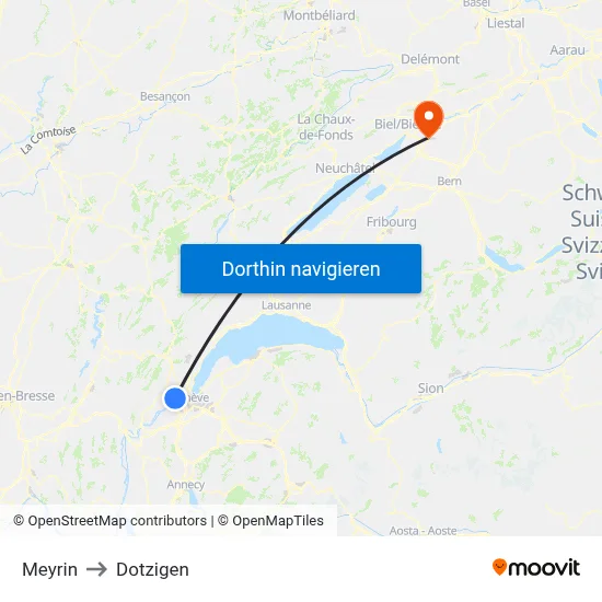 Meyrin to Dotzigen map
