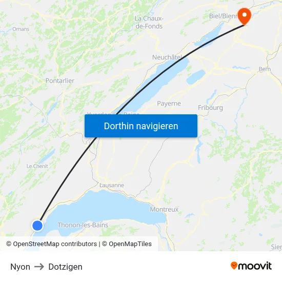 Nyon to Dotzigen map