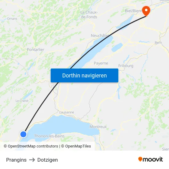 Prangins to Dotzigen map
