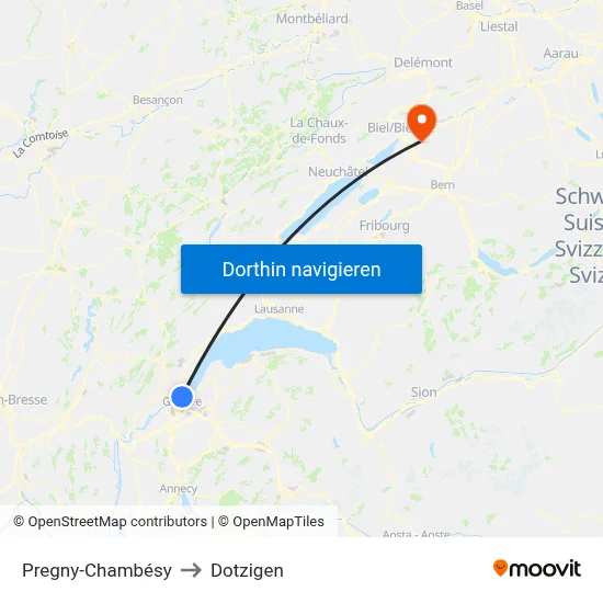 Pregny-Chambésy to Dotzigen map