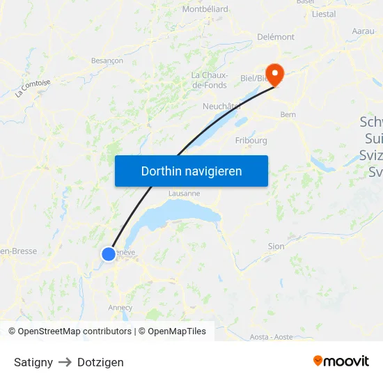 Satigny to Dotzigen map