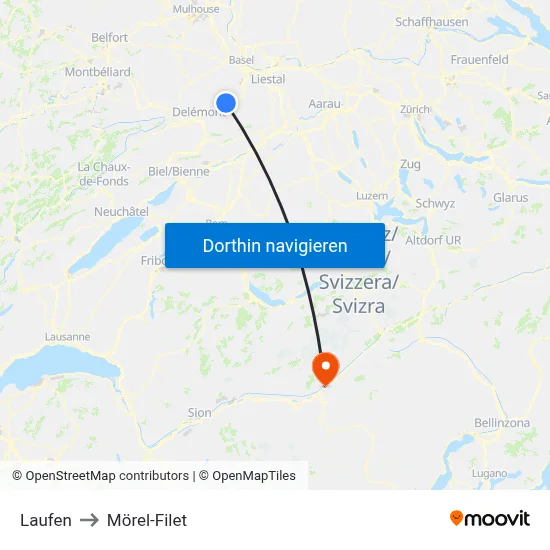 Laufen to Mörel-Filet map
