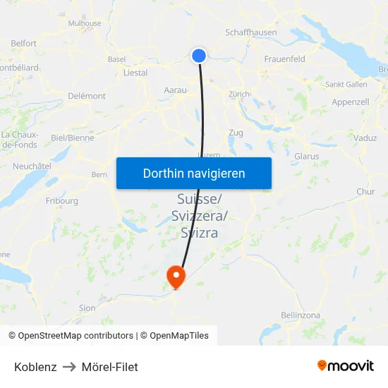 Koblenz to Mörel-Filet map