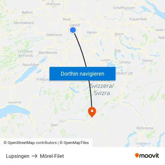 Lupsingen to Mörel-Filet map