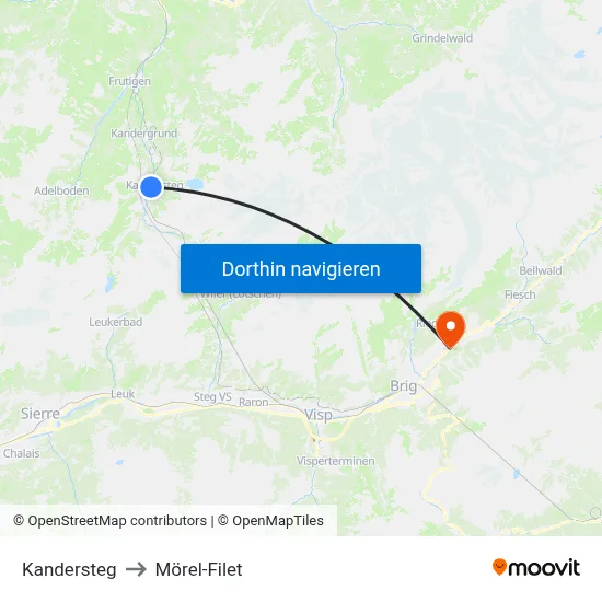 Kandersteg to Mörel-Filet map