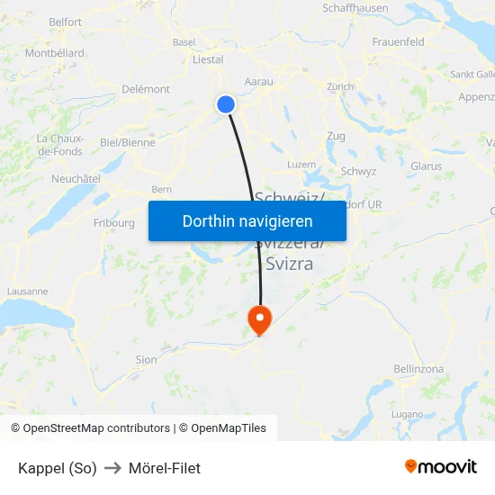 Kappel (So) to Mörel-Filet map