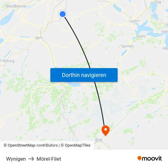 Wynigen to Mörel-Filet map
