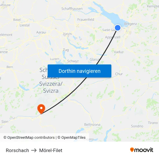 Rorschach to Mörel-Filet map