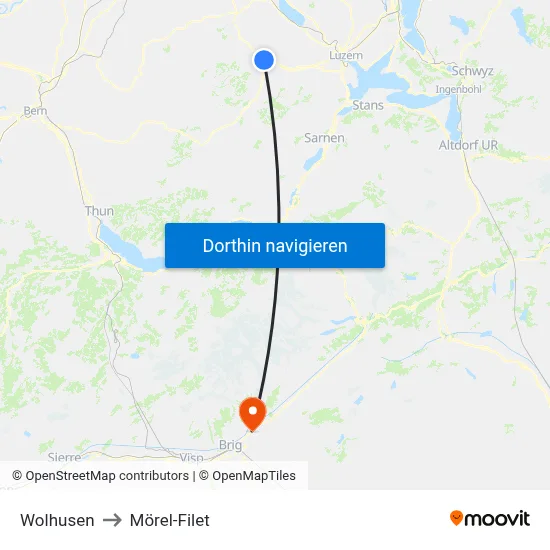 Wolhusen to Mörel-Filet map