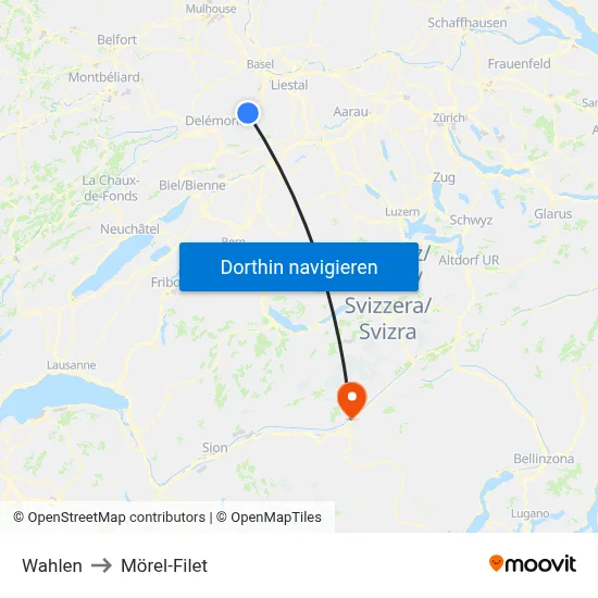 Wahlen to Mörel-Filet map