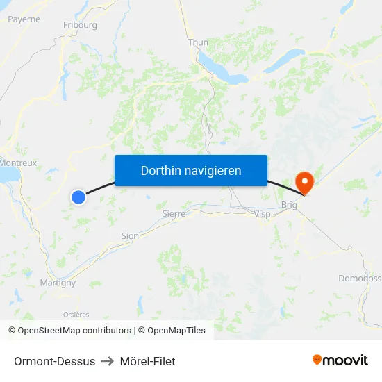 Ormont-Dessus to Mörel-Filet map