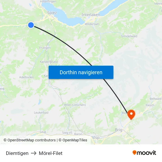 Diemtigen to Mörel-Filet map