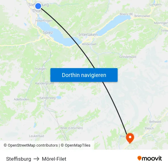 Steffisburg to Mörel-Filet map