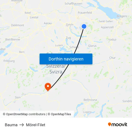 Bauma to Mörel-Filet map