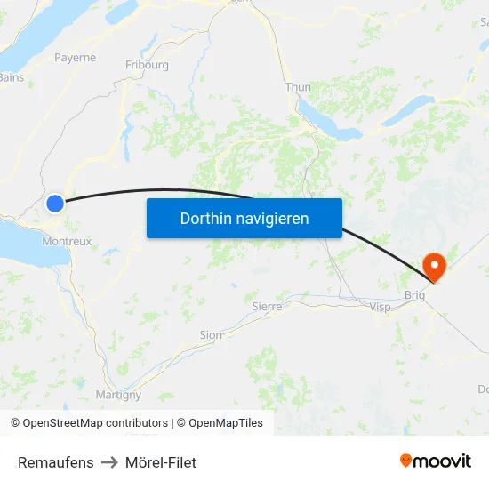 Remaufens to Mörel-Filet map