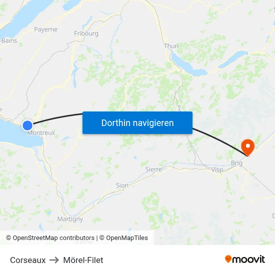 Corseaux to Mörel-Filet map