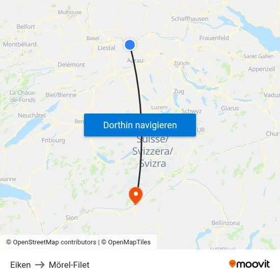 Eiken to Mörel-Filet map