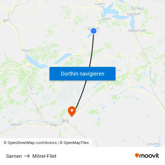 Sarnen to Mörel-Filet map