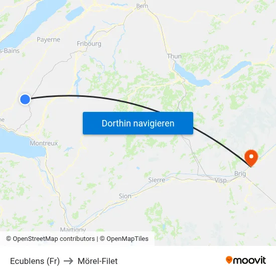 Ecublens (Fr) to Mörel-Filet map