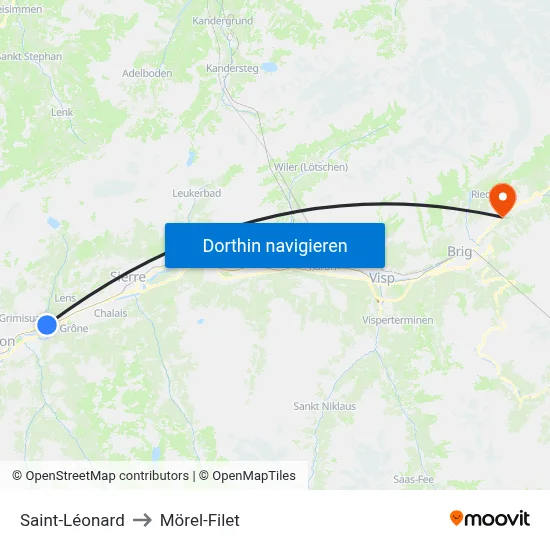 Saint-Léonard to Mörel-Filet map