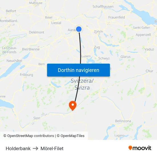 Holderbank to Mörel-Filet map
