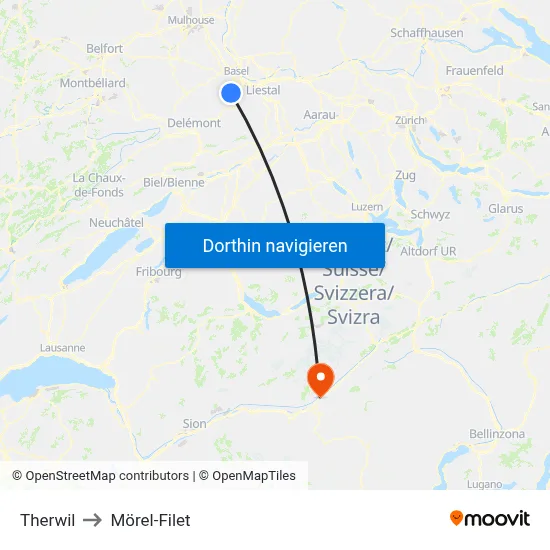 Therwil to Mörel-Filet map