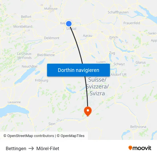 Bettingen to Mörel-Filet map