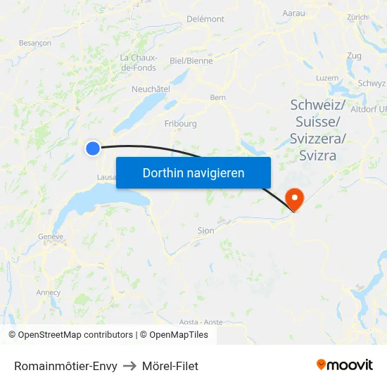 Romainmôtier-Envy to Mörel-Filet map
