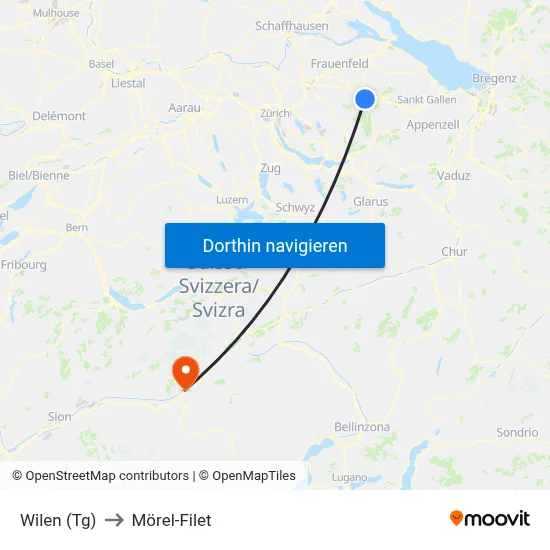 Wilen (Tg) to Mörel-Filet map