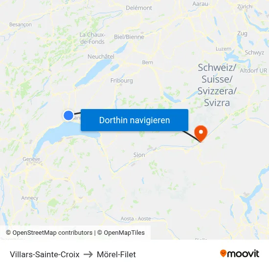 Villars-Sainte-Croix to Mörel-Filet map