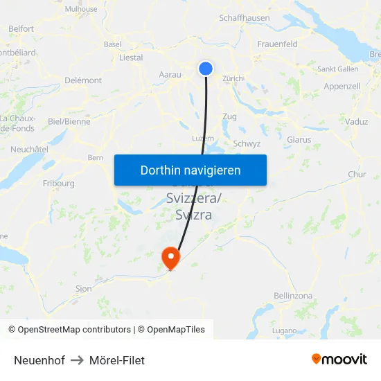 Neuenhof to Mörel-Filet map