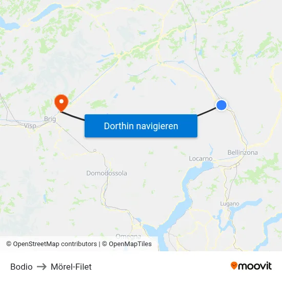 Bodio to Mörel-Filet map