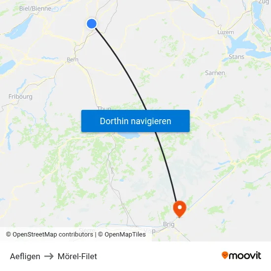 Aefligen to Mörel-Filet map