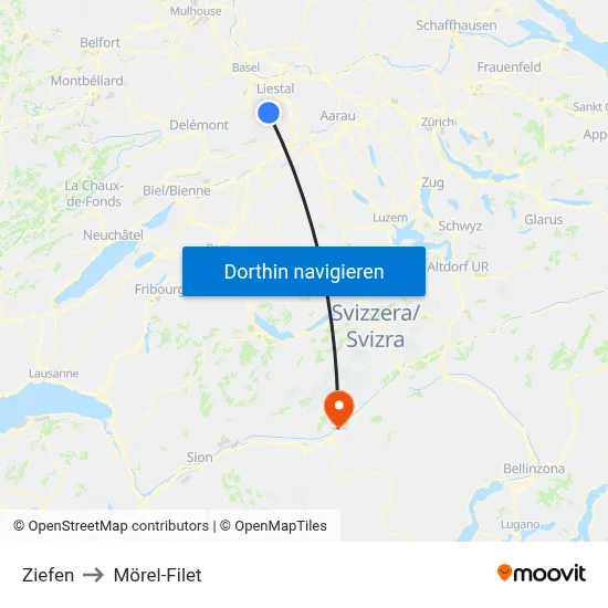 Ziefen to Mörel-Filet map