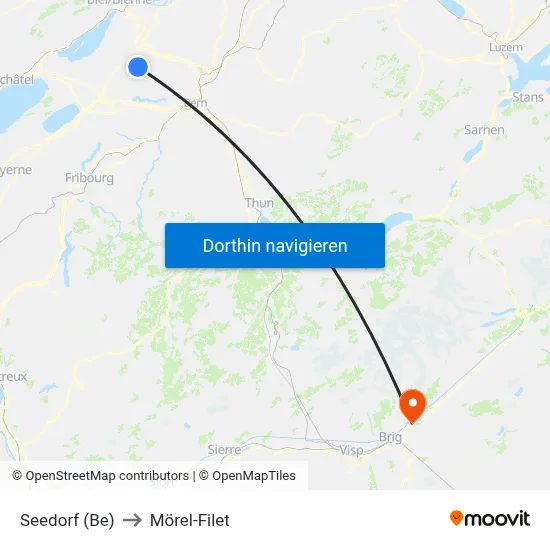 Seedorf (Be) to Mörel-Filet map