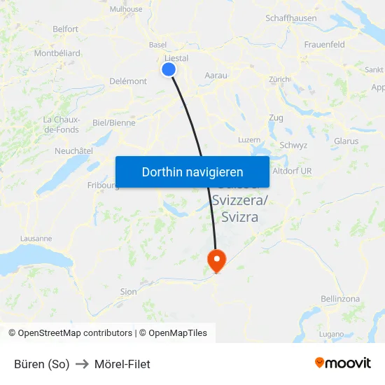 Büren (So) to Mörel-Filet map
