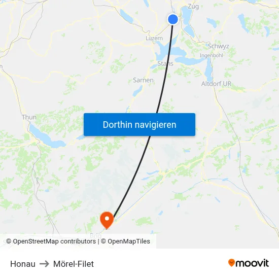 Honau to Mörel-Filet map