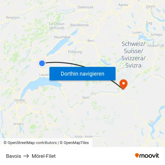 Bavois to Mörel-Filet map