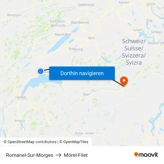 Romanel-Sur-Morges to Mörel-Filet map