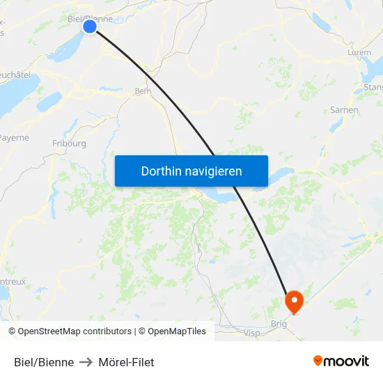 Biel/Bienne to Mörel-Filet map