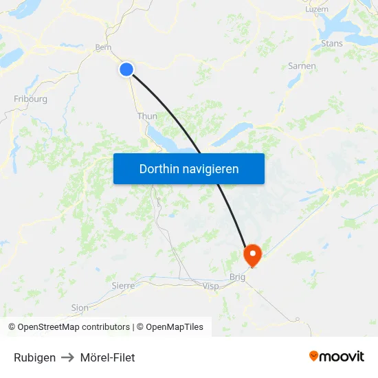 Rubigen to Mörel-Filet map