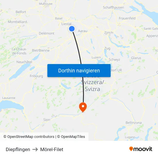Diepflingen to Mörel-Filet map