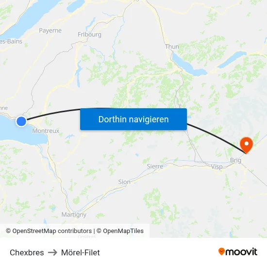 Chexbres to Mörel-Filet map