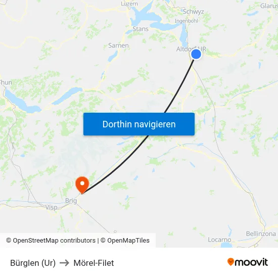 Bürglen (Ur) to Mörel-Filet map