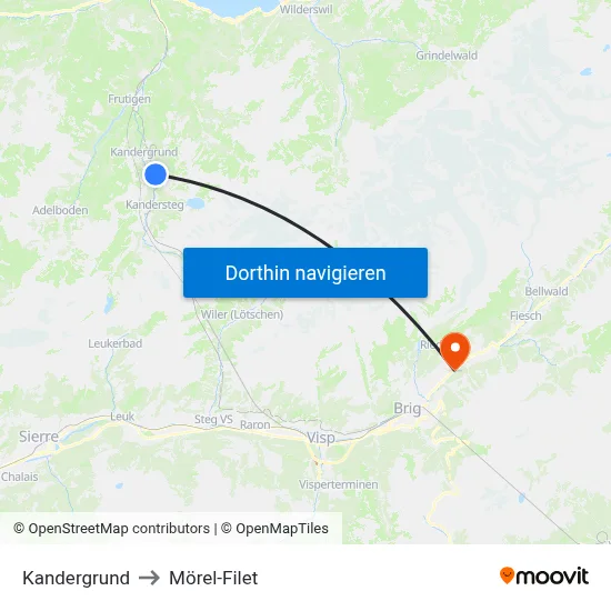 Kandergrund to Mörel-Filet map