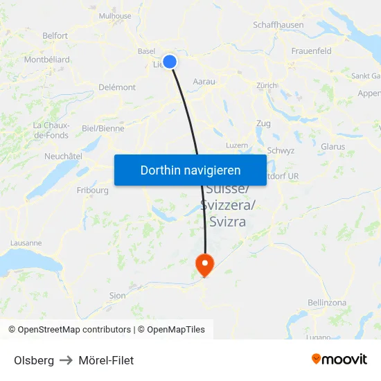 Olsberg to Mörel-Filet map