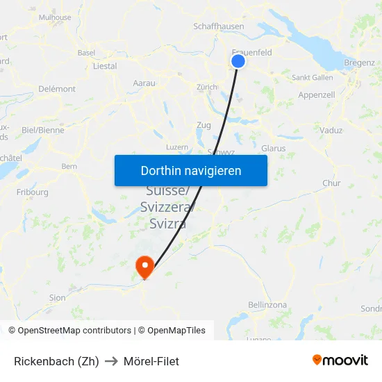 Rickenbach (Zh) to Mörel-Filet map