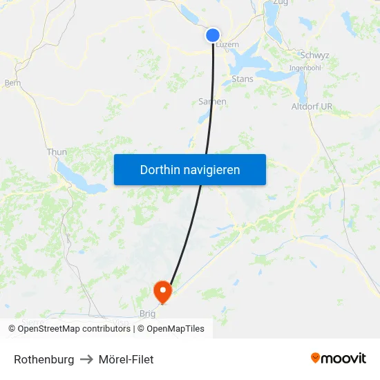 Rothenburg to Mörel-Filet map